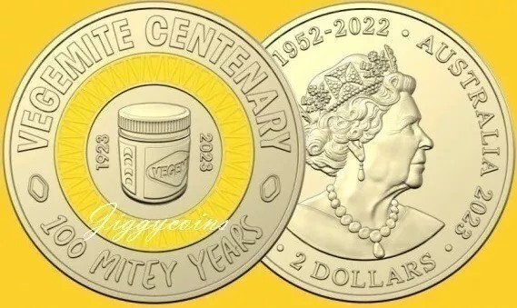 UNC 2023 $2 Vegemite Yellow RARE Coloured two dollar Coin