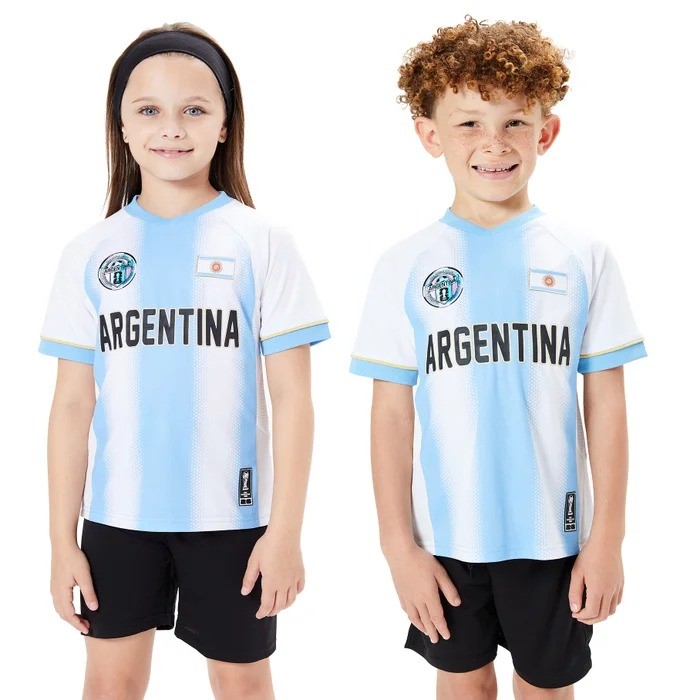 2 x FIFA Kids' Unisex Jersey Top, Size M (8/10), Argentina. NB: 1x has fain