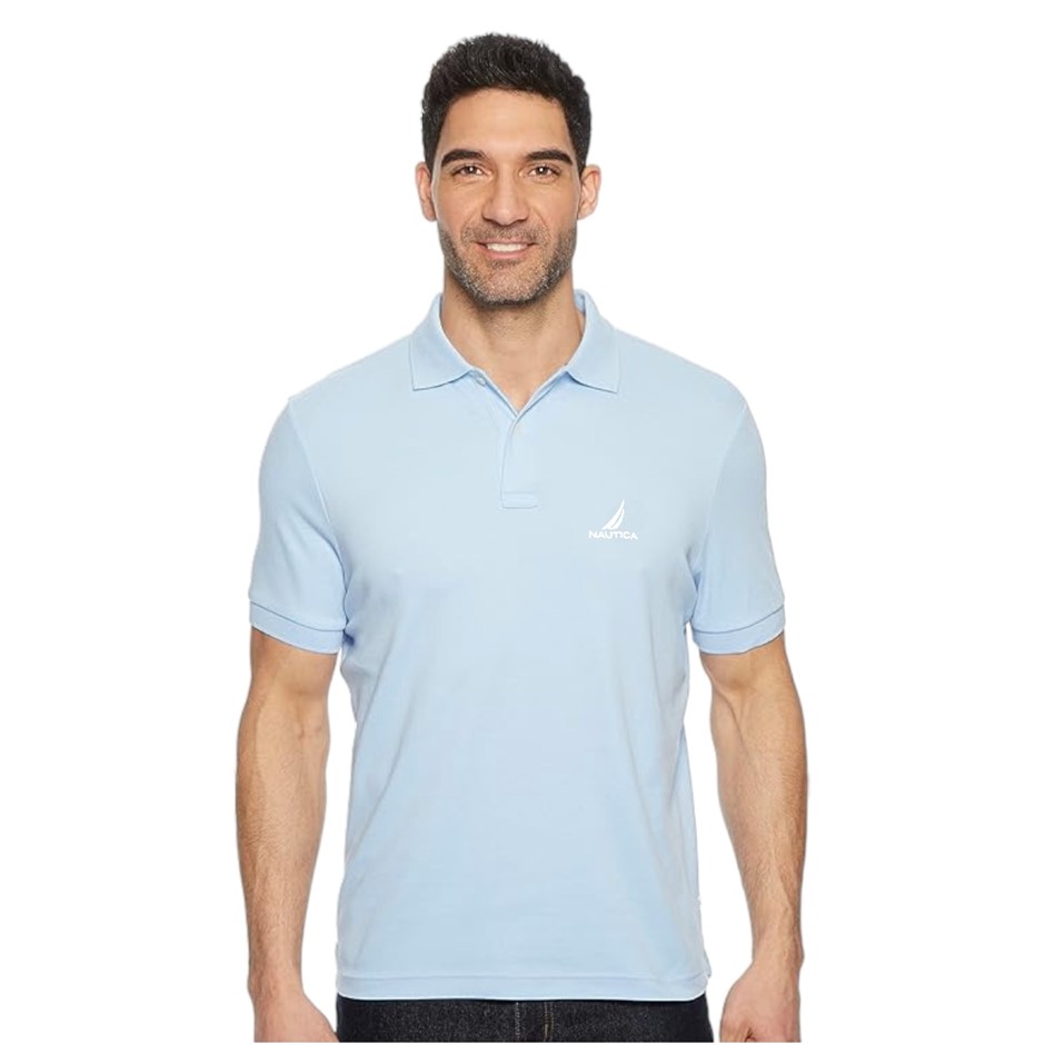 NAUTICA Men's Pique Polo, Size L, 100% Cotton, Denim Blue (423), K50225. NB