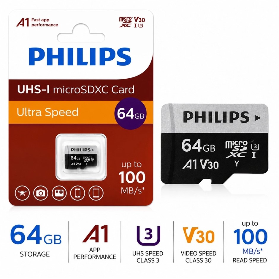 Philips 64GB Ultra Speed UHS-I microSDXC Memory Card – Bulk Sale: 50 Units