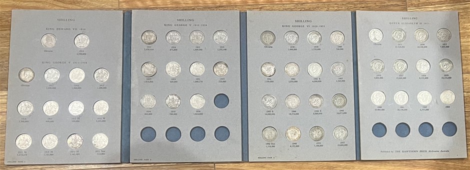 Complete Australian Silver Shilling Set of 53 Coins