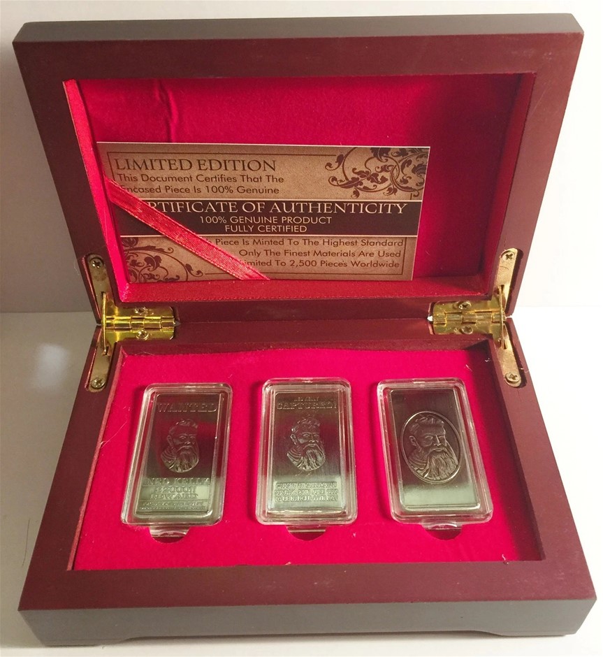 Ned Kelly Set of 3 Silver Plated 10g Ingots with Box