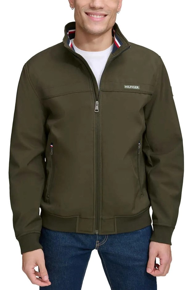 TOMMY HILFIGER Men's Bomber Jacket, Size L, 317 Olive (OLV).  Buyers Note -