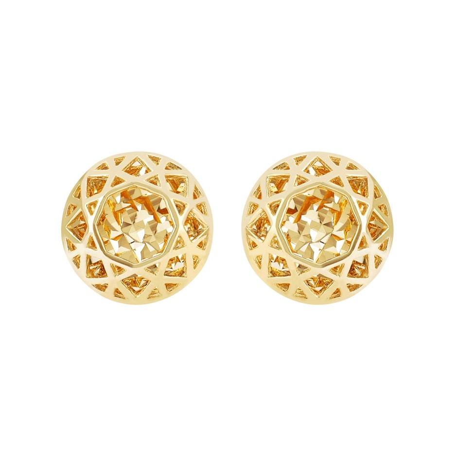 14kt Yellow-Gold High Polish & Diamond Cut Round Stud Earrings.  Buyers Not