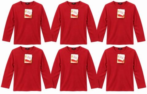 6 x TEZENIS Kids Caldo Cotone Long Sleeve Crew Neck Tops – Red, 2-3Y