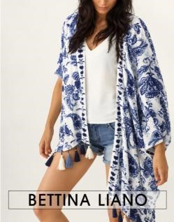 BETTINA LIANO Women's Tassel Kimono, Size L/XL, 100% Viscose, Indi Ink.