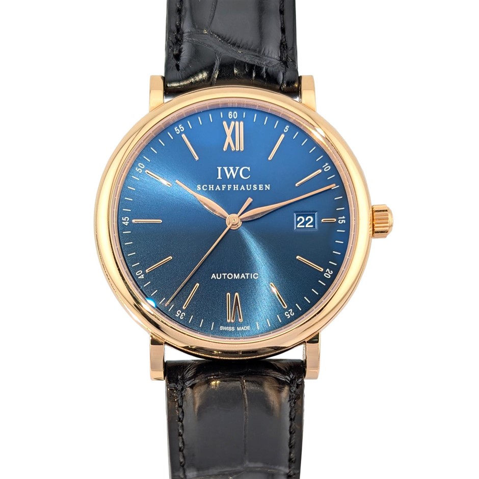 IWC PORTOFINO AUTOMATIC AUTO 40MM 18K ROSE GOLD IW356522 BLUE WXO COA