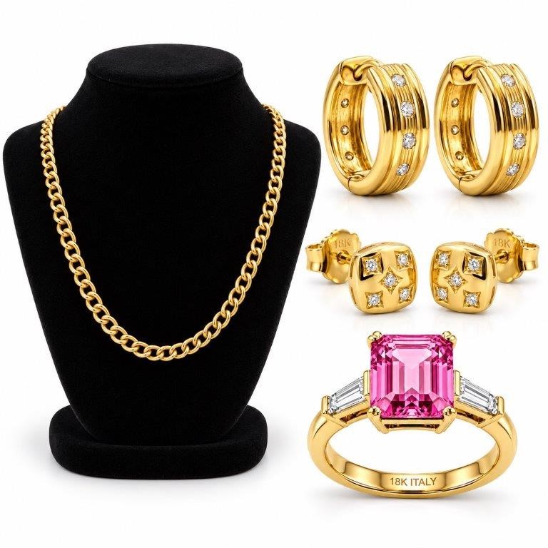 Jewelz Merchants Black Friday Special Gold-Plated Chain, Ring & 2 Earrings