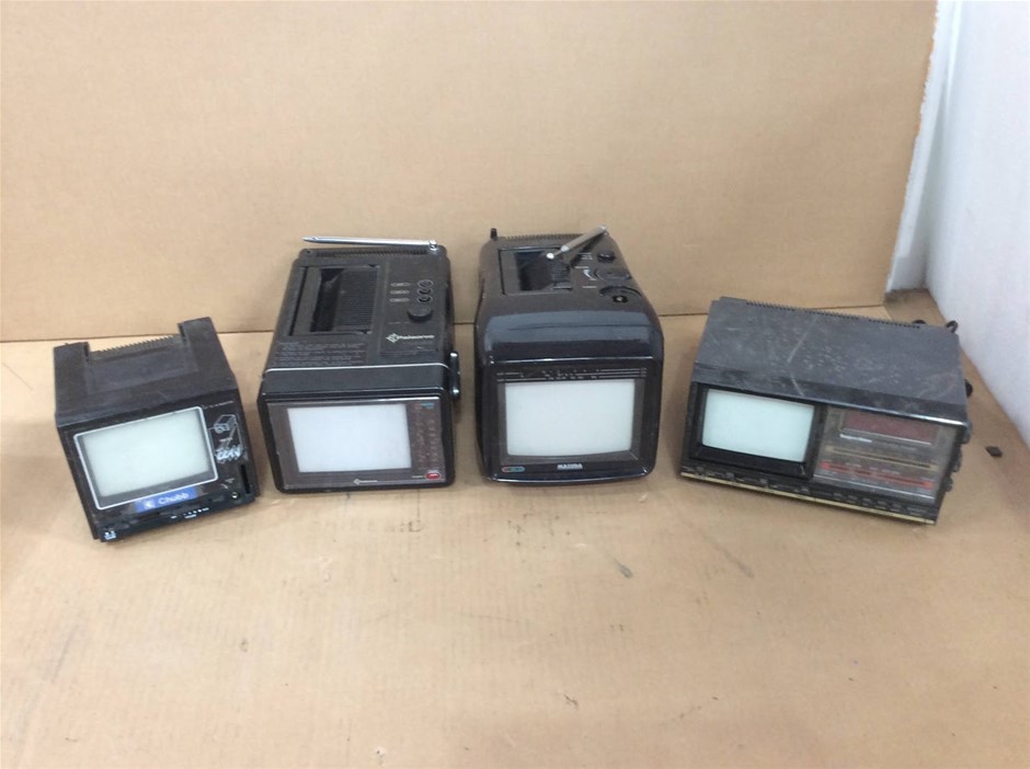 Mixed Brands Vintage Portable CRT Televisions And Radio Combos (Lot of 4)