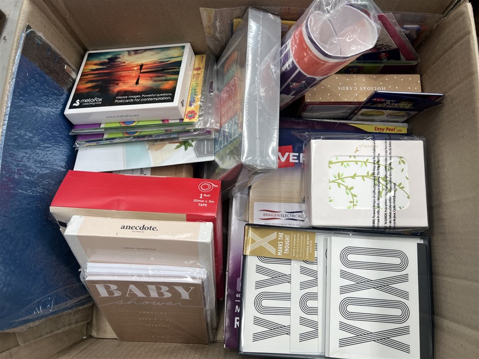 Assorted Box of Card Stock & Office Supplies. NB: Photo as is. Some Not in