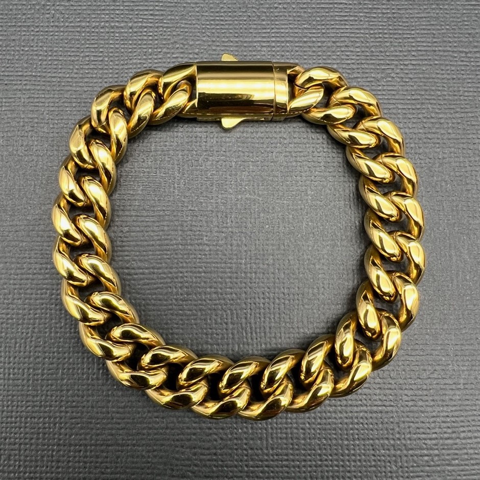 18K Gold-Filled Cuban Chain Bracelet, 12MM Wide - 20.3cm