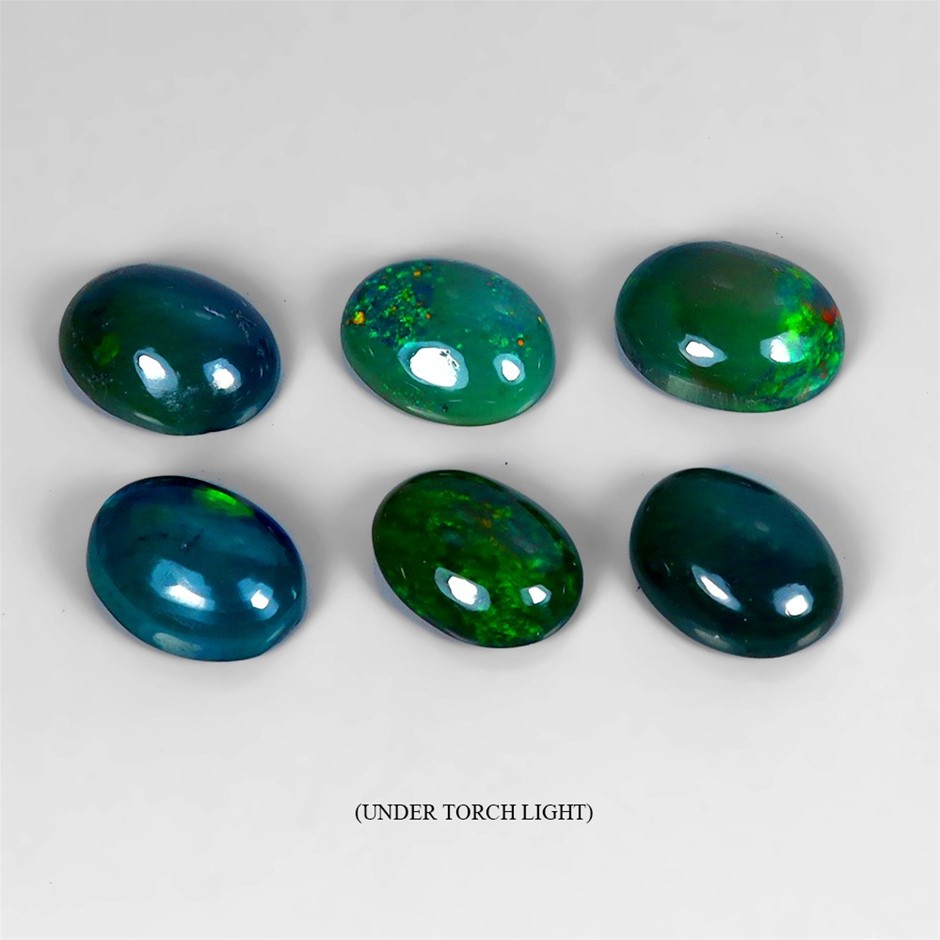 4.55ct Oval Cabochon Cut Play Of Color Black Opal Gemstones - 6Pcs