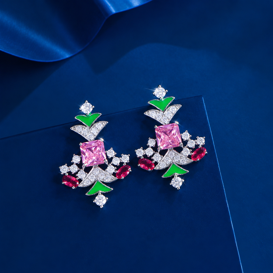 Multicoloured AAA+ Cubic Zircon Geometric Drop Earrings