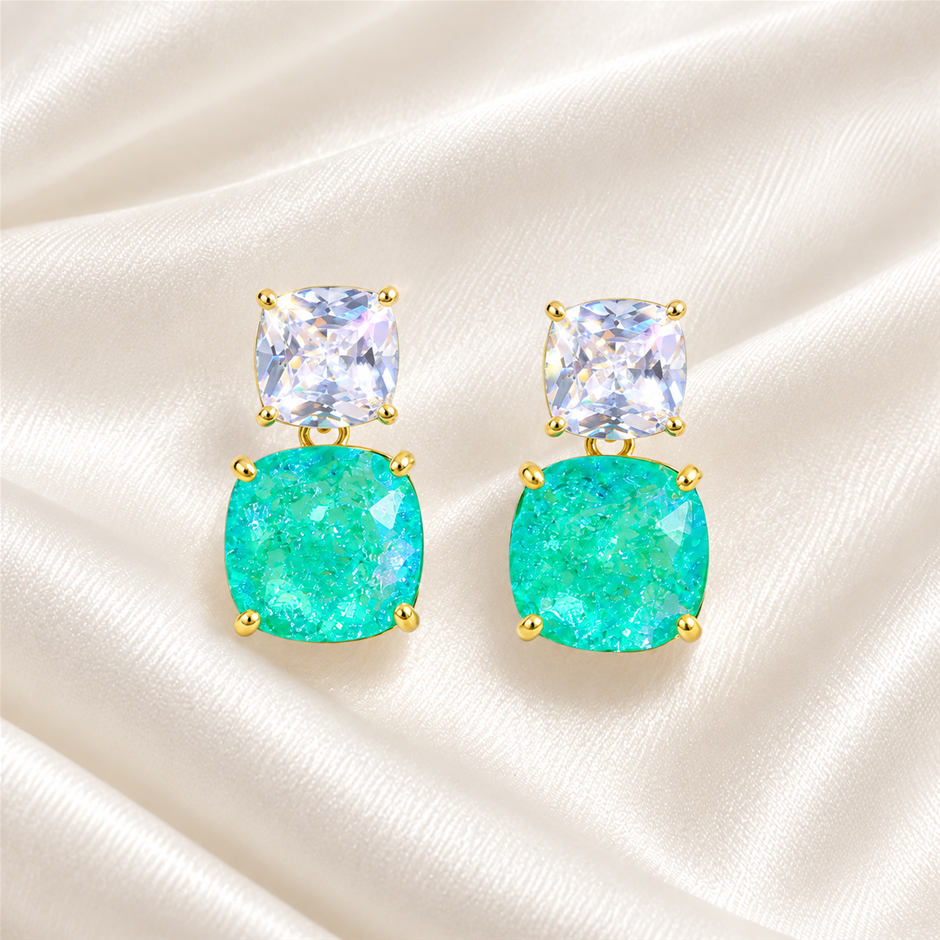 Gold Plated Green AAA+ Cubic Zirconia Drop Earrings