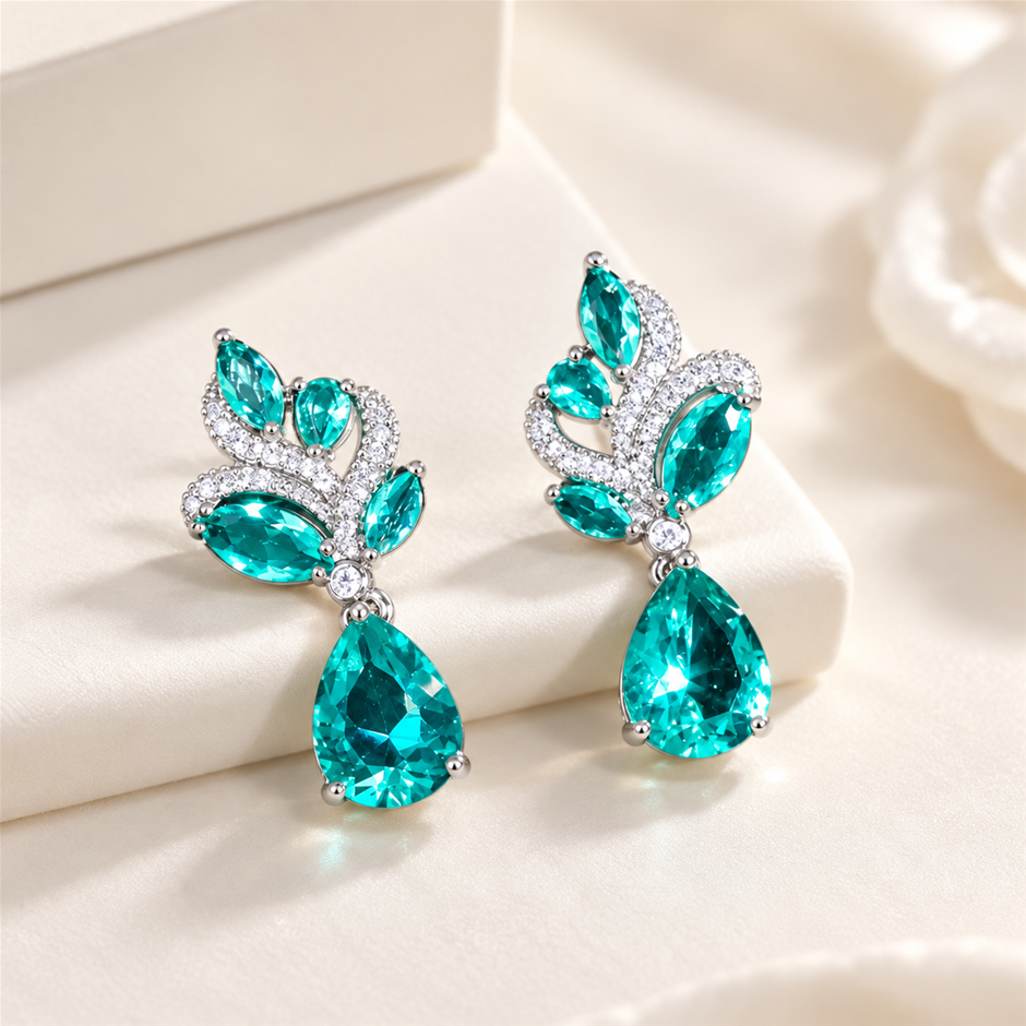 Light Blue Pear-Cut AAA+ Cubic Zirconia Drop Earrings