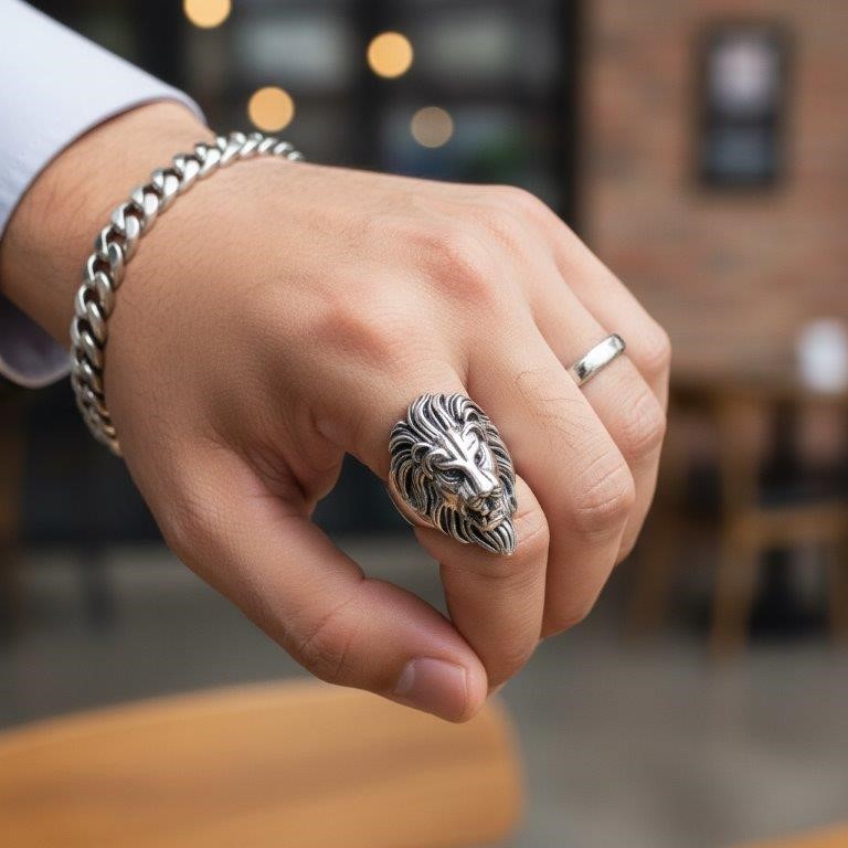 925 Silver Hip Hop Men's Ring (Stamps)-10 US