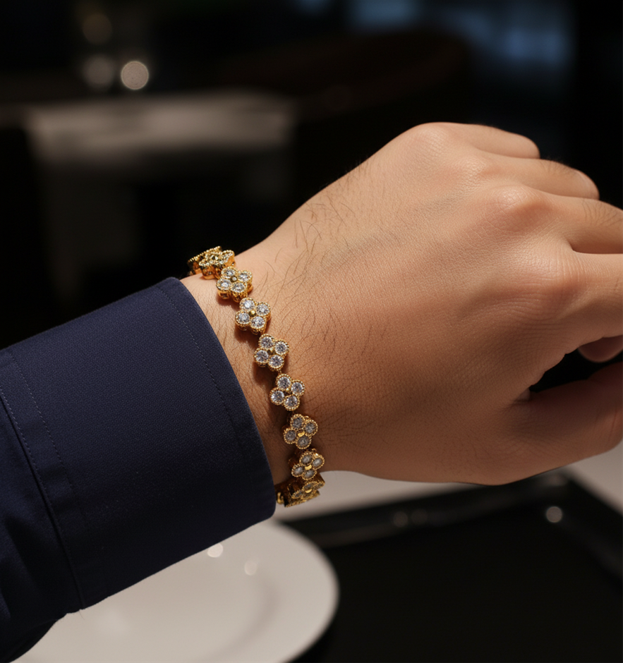 Jewelz Merchants Men's Gold-Tone Tennis Bracelet – Simulated Diamonds (CZ)