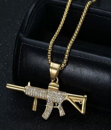 Jewelz Merchants Gold-Tone Rifle Pendant Necklace – Free Chain