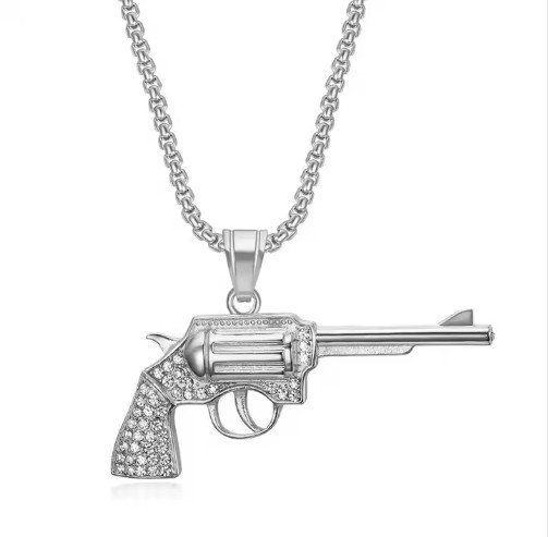 Jewelz Merchants Men’s Revolver Pendant + FREE Chain – Silver Tone