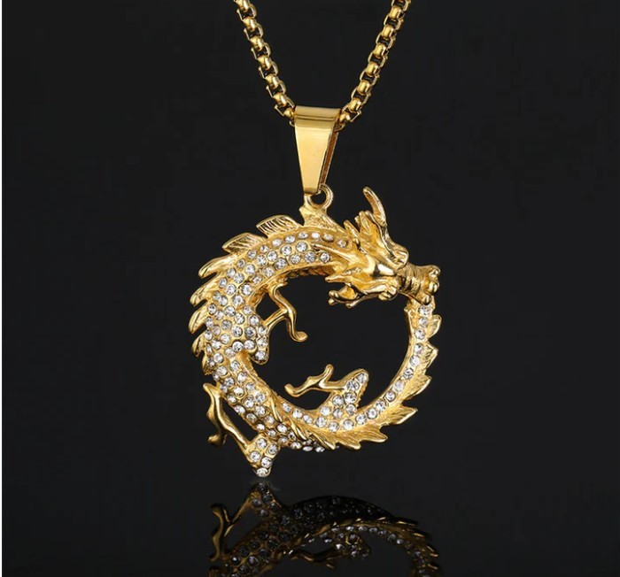 Jewelz Merchants Men’s Gold Tone Dragon Pendant + FREE Chain