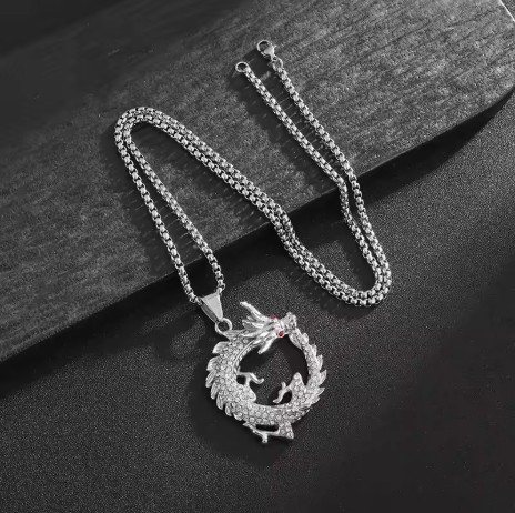 Jewelz Merchants Silver Tone Chinese Dragon Pendant + FREE Chain