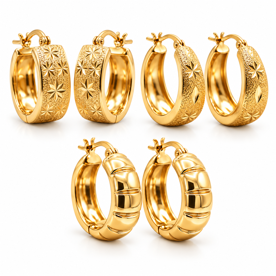 Jewelz Merchants Black Friday Special – 3 Pairs Gold-Plated Hoop Earrings