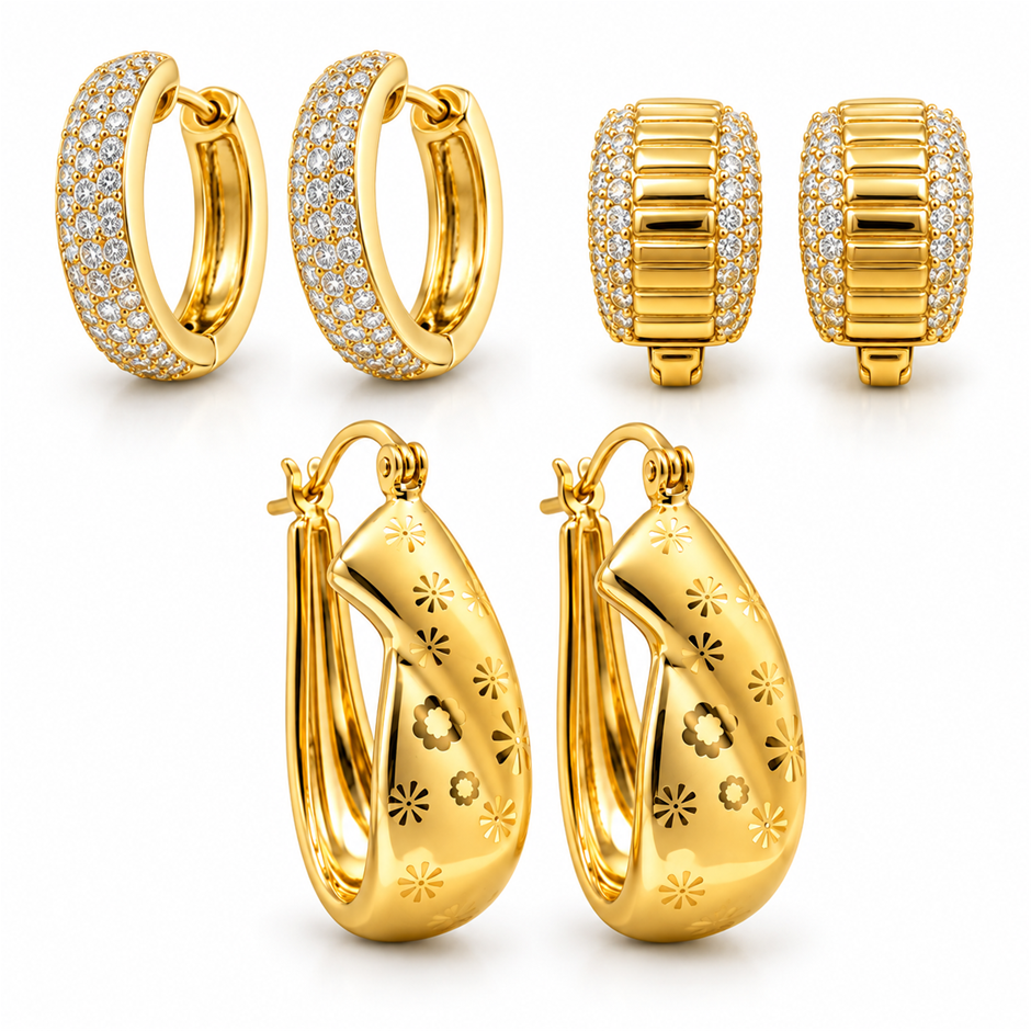 Jewelz Merchants Black Friday Special – 3 Pairs Gold-Plated Hoop Earrings