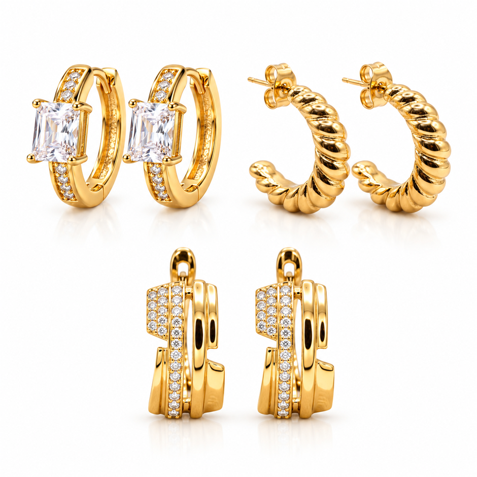 Jewelz Merchants Black Friday Special – 3 Pairs Gold-Plated Hoop Earrings