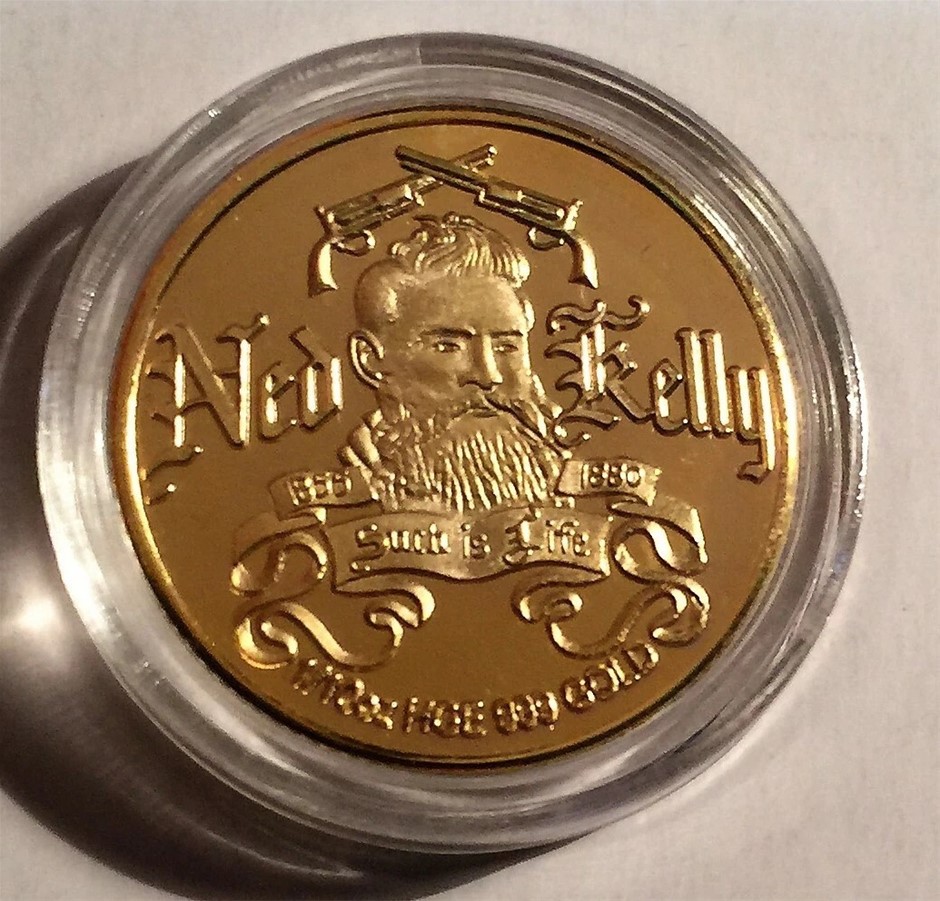 Gold Plated "Ned Kelly #4" 1/10th oz HGE 999 Gold Australiana Coin
