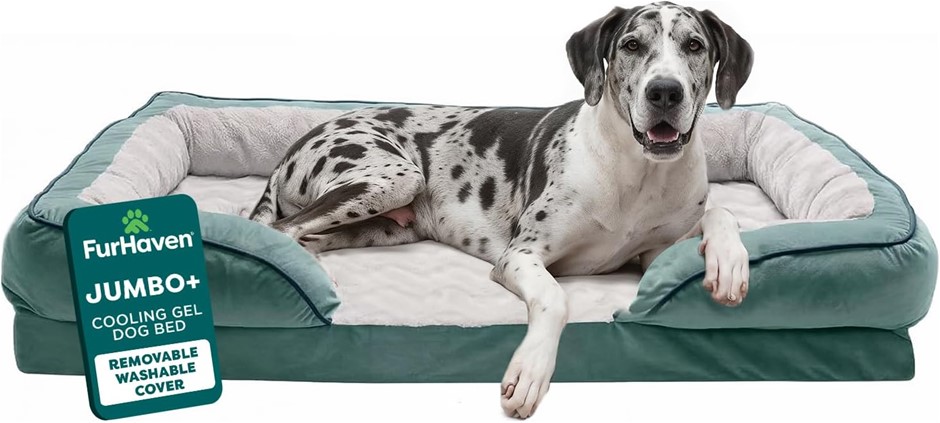 FURHAVEN Pet Dog Bed - Cooling Gel Memory Foam Celadon Green