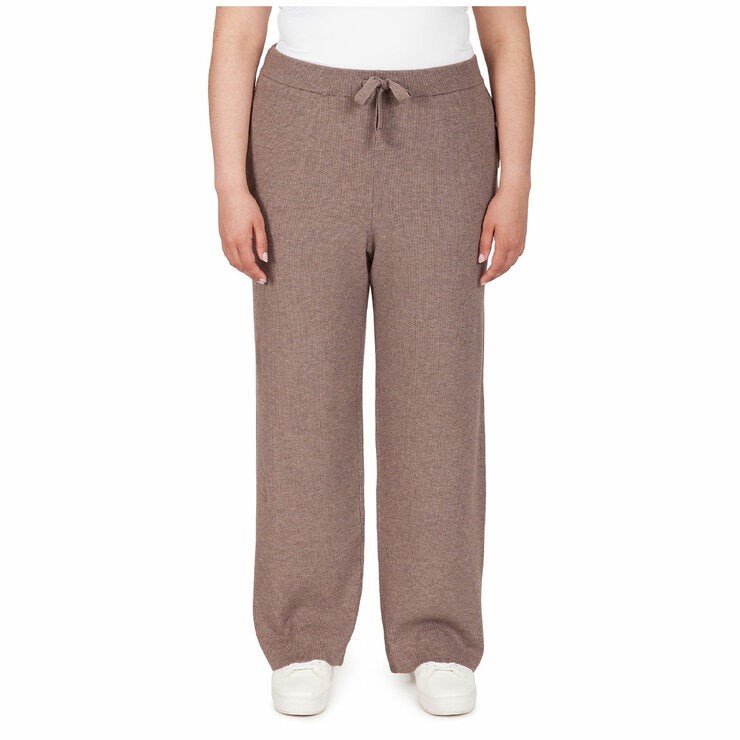 TKEES Women's Ribbed Knit Pants, Size S, Brown.