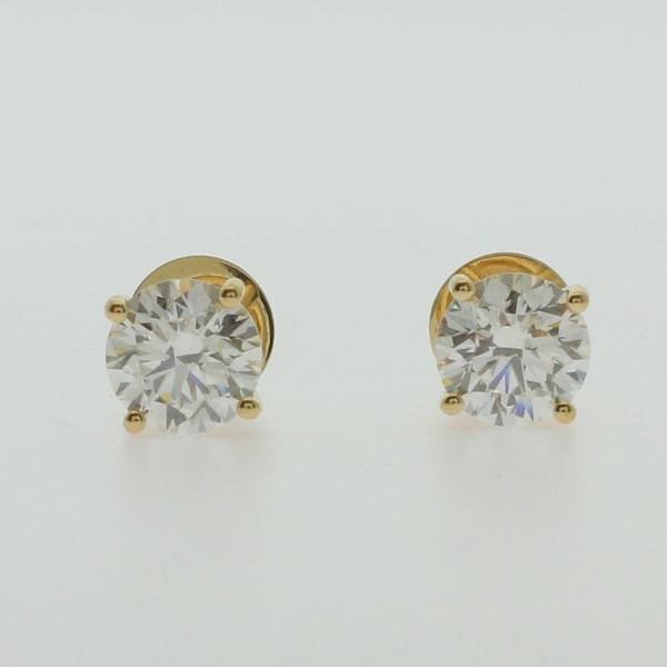 3.06ct Round Brilliant Diamond Solitaire Earrings 18K Yellow Gold IGI