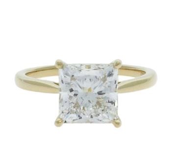 3.84ct Princess Cut Diamond Solitaire Ring 18K Yellow Gold IGI