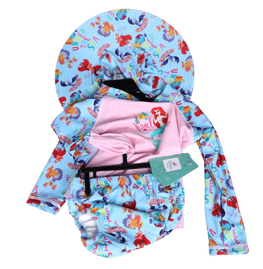 3pc DISNEY Baby's Swim Set, Size 18m, Hot Blue/Pink/Ariel.