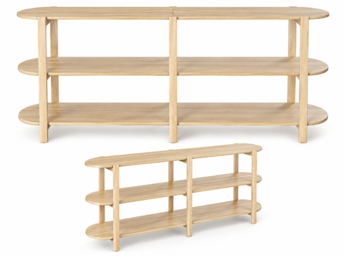 3 Tier Wooden Display Shelf, Natural Oak Finish, Open Storage Shelving Unit