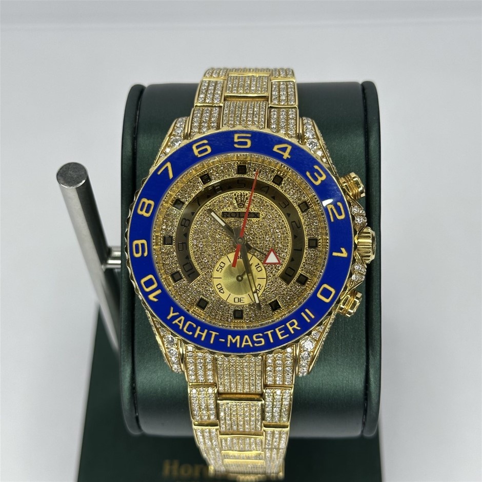 Rolex Yacht Master 2 Yellow Gold Aftermarket Natural Diamonds Ref: 116688