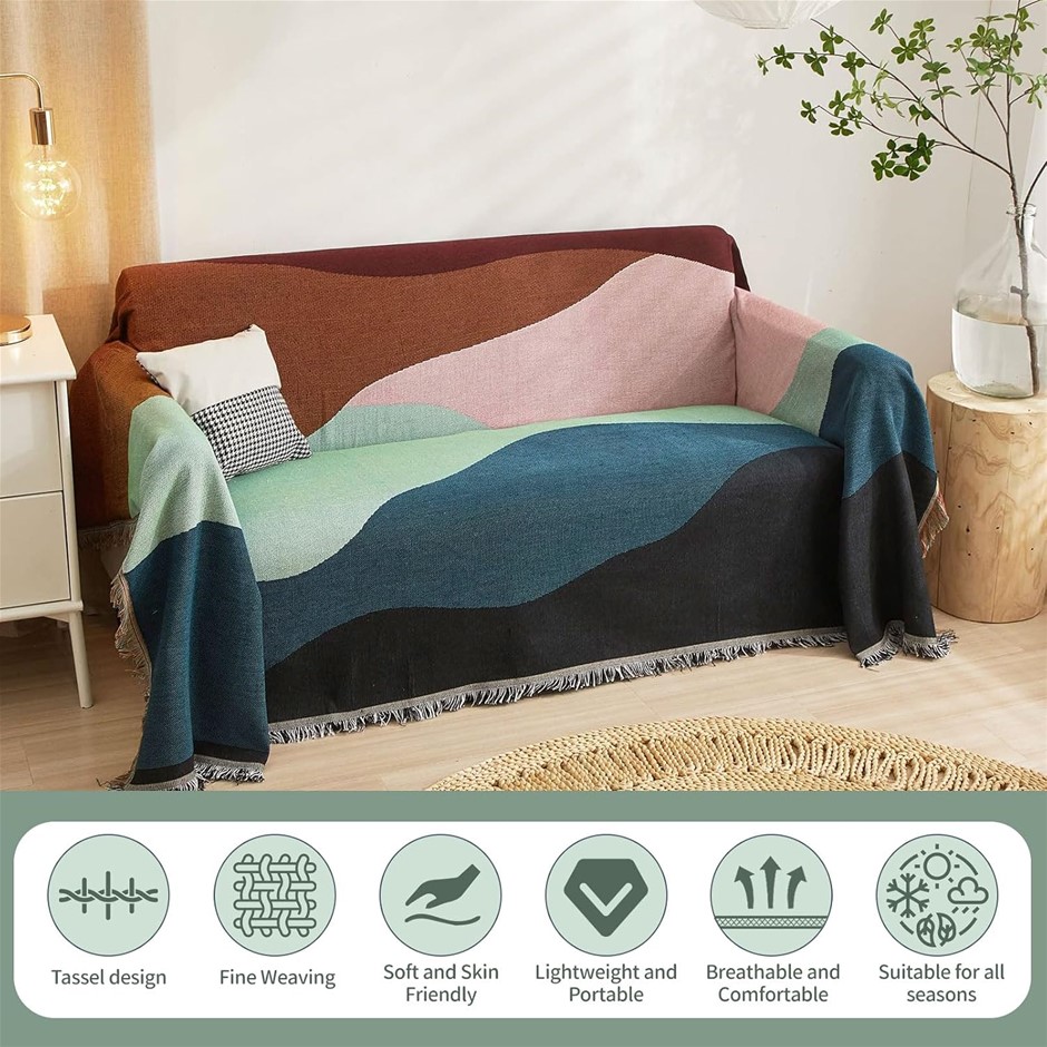 ROOMLIFE Reversible Knitted Patchwork Color Woven Decor Couch Sofa Covers,