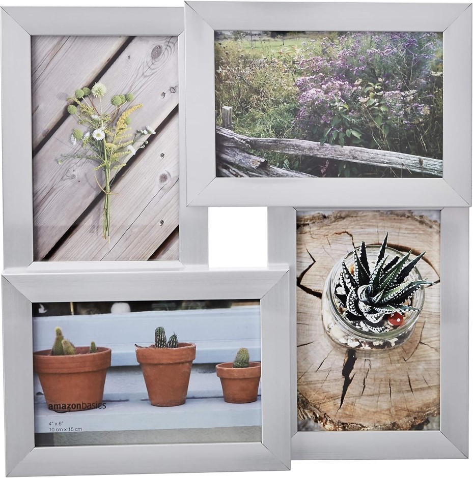 Amazon Basics 4-Pane Photo Frame - 4" x 6" Photos, Nickel
