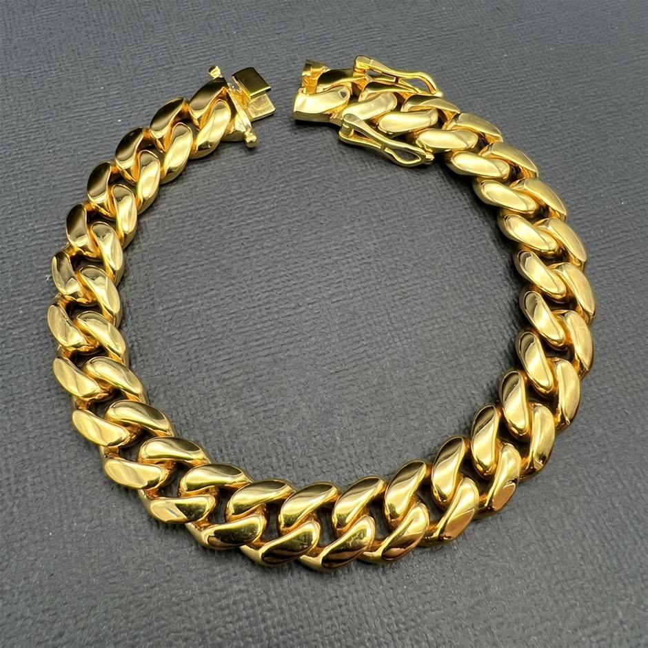 18K Gold-Plated Cuban Chain Bracelet, 10MM Wide - 22.8cm