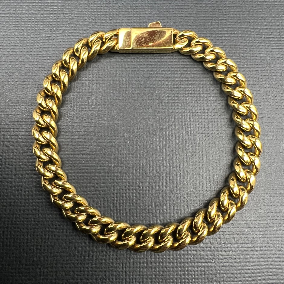 18K Gold-Plated Cuban Chain Bracelet, 8MM Wide - 21.5cm