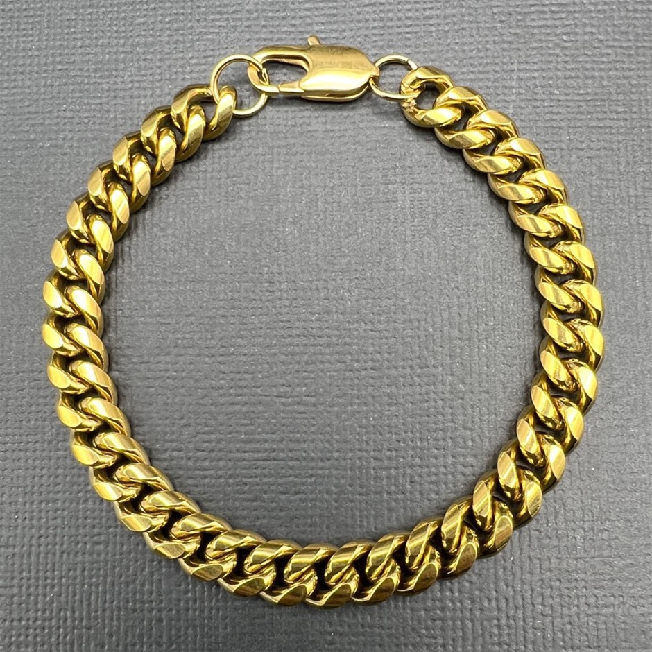 18K Gold-Plated Cuban Link Chain Bracelet, 8MM Wide - 20.3cm