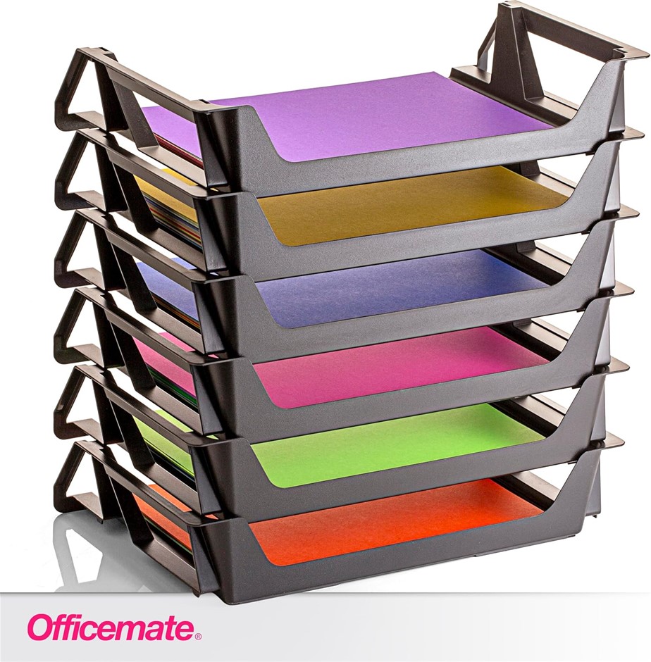 2 x Officemate OIC Achieva Side Load Letter Tray, Recycled, Black, 6 Pack (