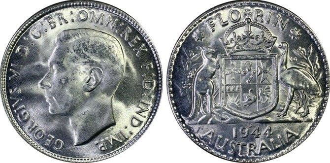 1944 Australia Silver Florin  Uncirculated