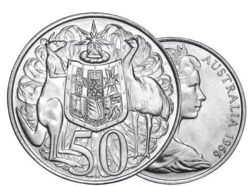 1966 Australia First & Last Queen Elizabeth Silver Round Fifty Cents