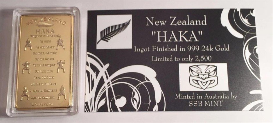 New Zealand Haka 1oz 24K Gold-Plated Ingot, Ltd. 2500