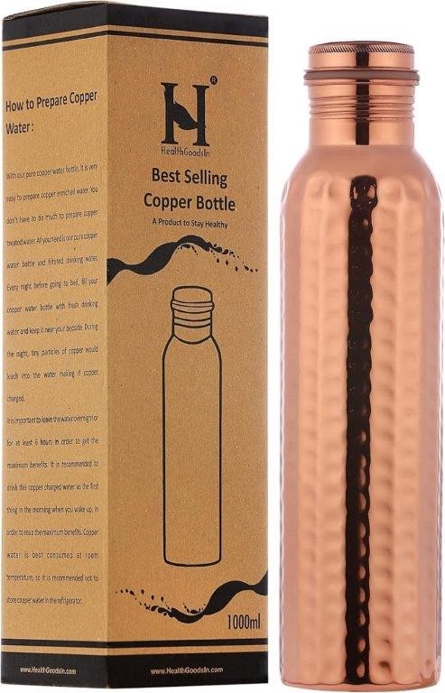 1L Hammered Copper Water Bottle, Leak-Proof Design