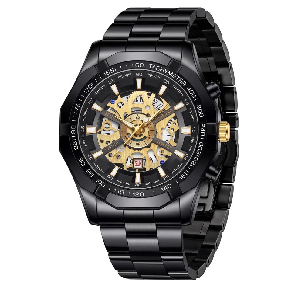 Jewelz Merchants Men’s Luxury Black & Gold Skeleton