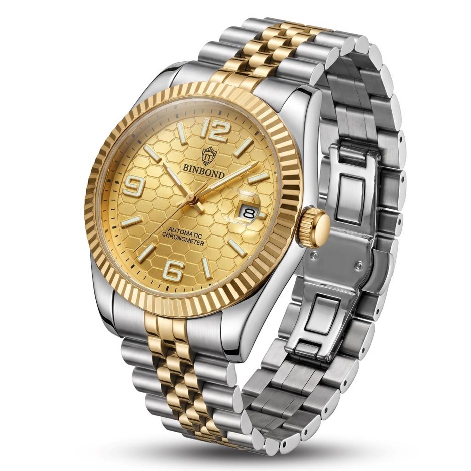 Jewelz Merchants Men’s Two-Tone Gold Dial Watch – Date Display