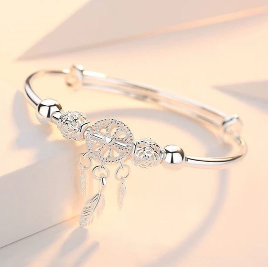 Feather Round Bead Charm Bracelet