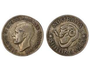 1943-S AUSTRALIAN MINT ERROR SHILLING PCGS GRADED VF35 Date rare
